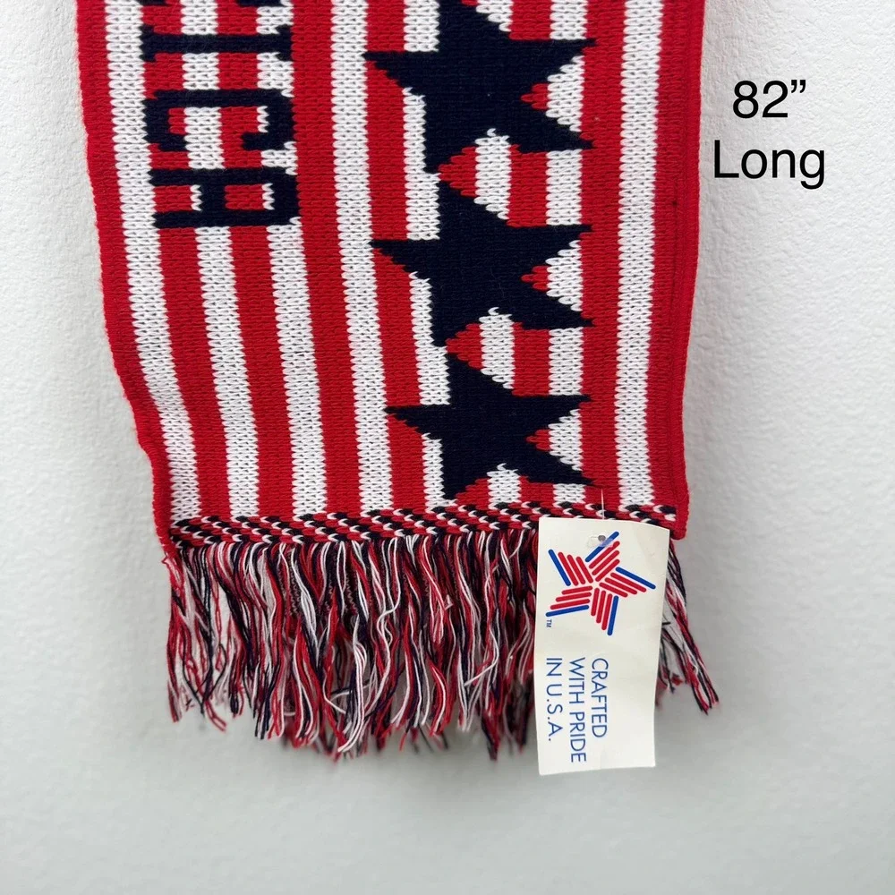 New Vintage USA Scarf Unisex OS Red White Blue NEW Patriotic Stars Stripes Knit